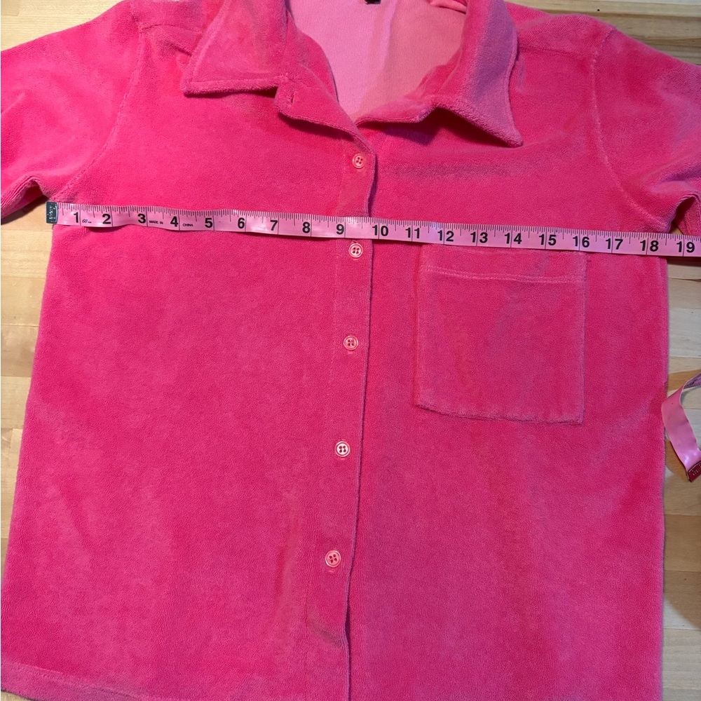 Monrow Pink Terry Cloth Button-Up Short Sleeve Top – XS